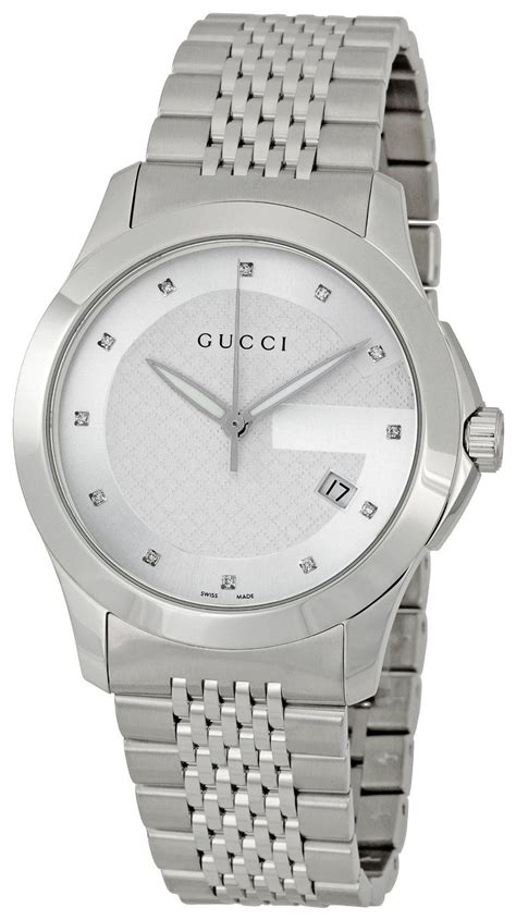 gucci watch silver men|men's Gucci watch diamond bezel.